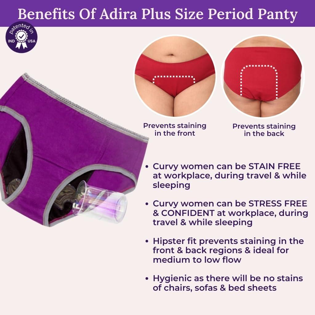 Adira Adira | Reusable Period Panty for Women | Hipster Fit | Reusable | Leakproof Panty for Periods | Low to Medium Flow | Use with Pad | Plus Size | Pack of 2 | Magenta | 7XL