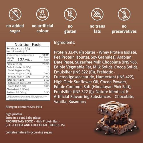 Phab Phab Chocolate Brownie 11G Protein Bars (Pack Of 6), Pea Isolate, High Fiber, No Preservatives For Energy, Fitness & Immunity With Goodness Of Dates & Cocoa Powder, 210 Gm