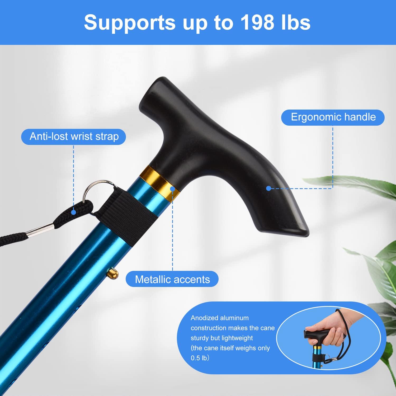supregear supregear Folding Cane, 5-Level Adjustable Height Walking Stick Lightweight Portable Cane Travel Cane with Wrist Strap and T Handle for Elderly Disabled Men Women, Blue
