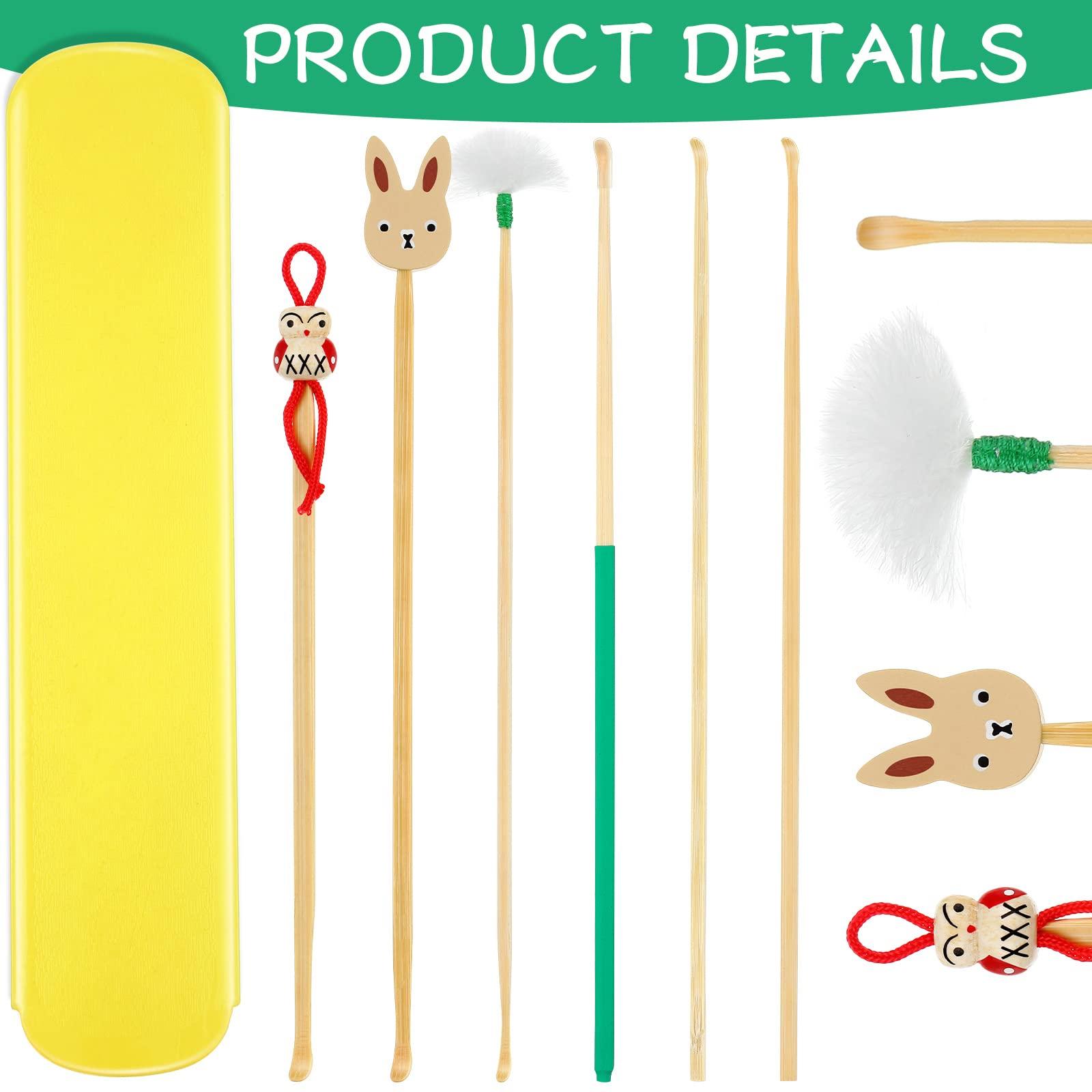 Tondiamo 6 Pieces Bamboo Ear Cleaner Wood Ear Pick Bamboo Ear Pickers Ear Cleaning Tools for Humans Bamboo Ear Cleaner Cute Doll Bunny Goose Feather Earpick for Adults Kids Ear Cleaning Kit