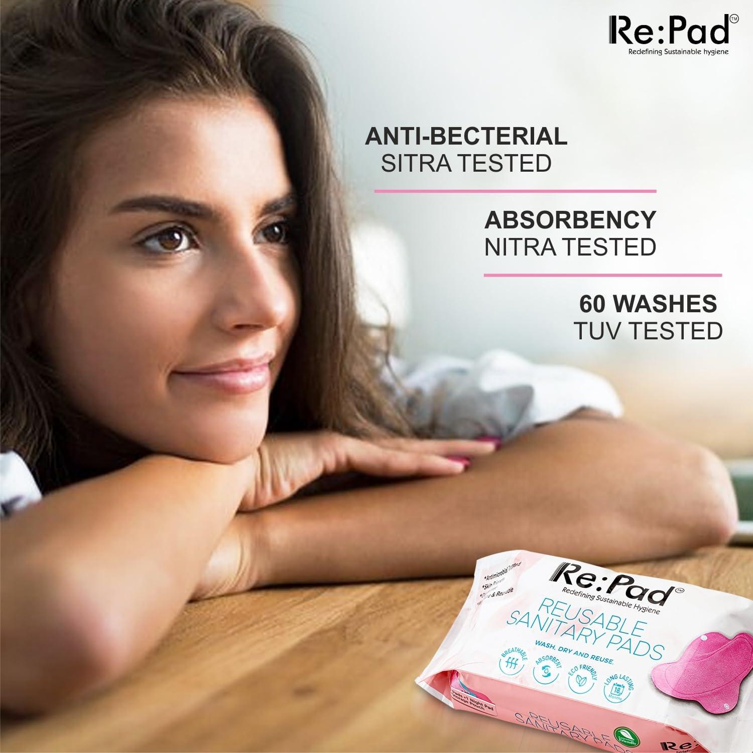 Re:Pad Re pad Reusable Cloth Sanitary for Women Overnight Cloth Washable Super-Absorbent, Soft and Comfortable 3 Super Maxi pads in (Blue) Sanitary Pad (Pack of 3) |Lasts Up To 1 .5 Years