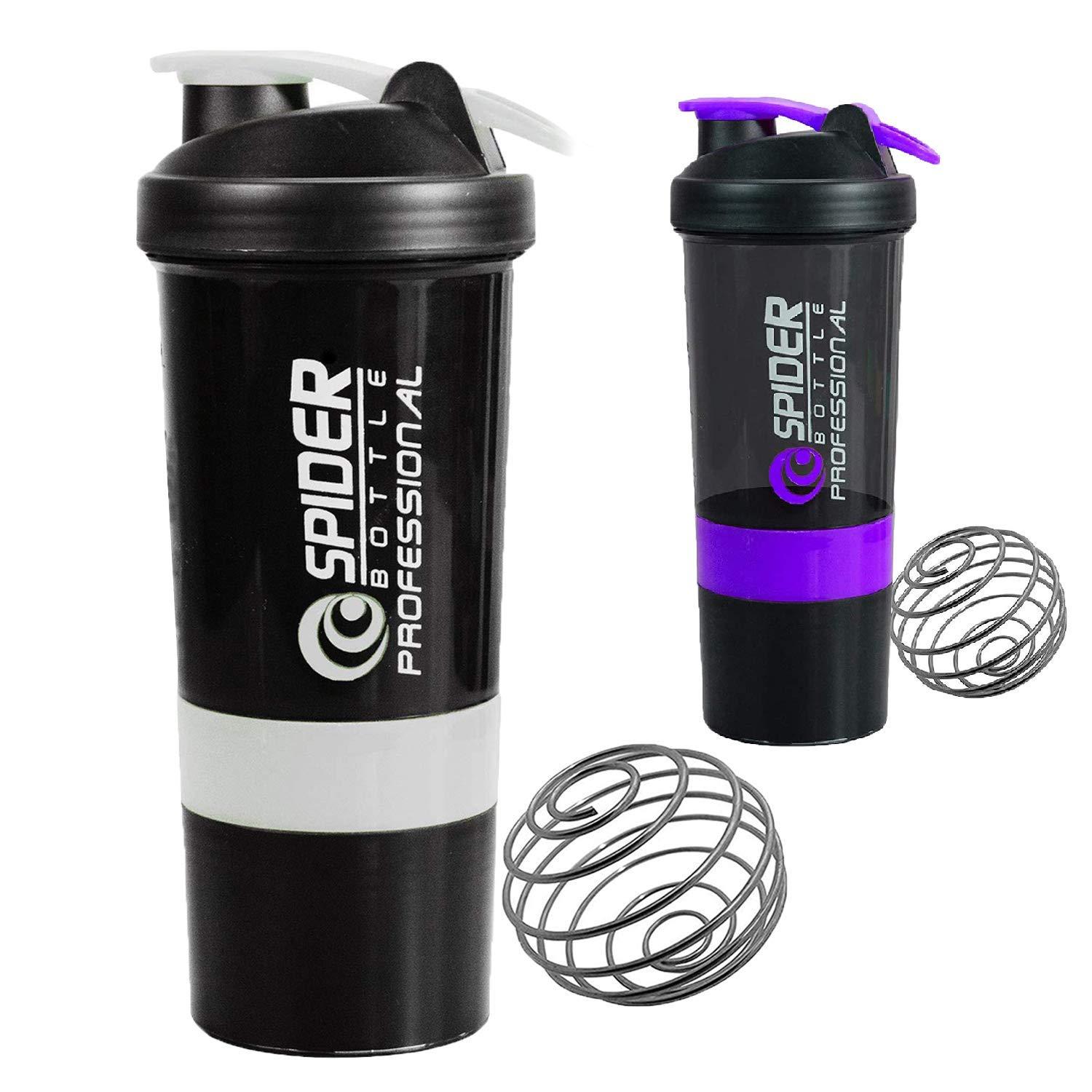 COOL INDIANS Shaker Bottle Protein Gym Shaker Bottle |Leak-Proof Shaker Blender with 2 Extra Compartment, for Protein, PRE Workout| Sipper Bottle| Shaker Bottle | BPA Free|Multicolor |White|Pack of 2