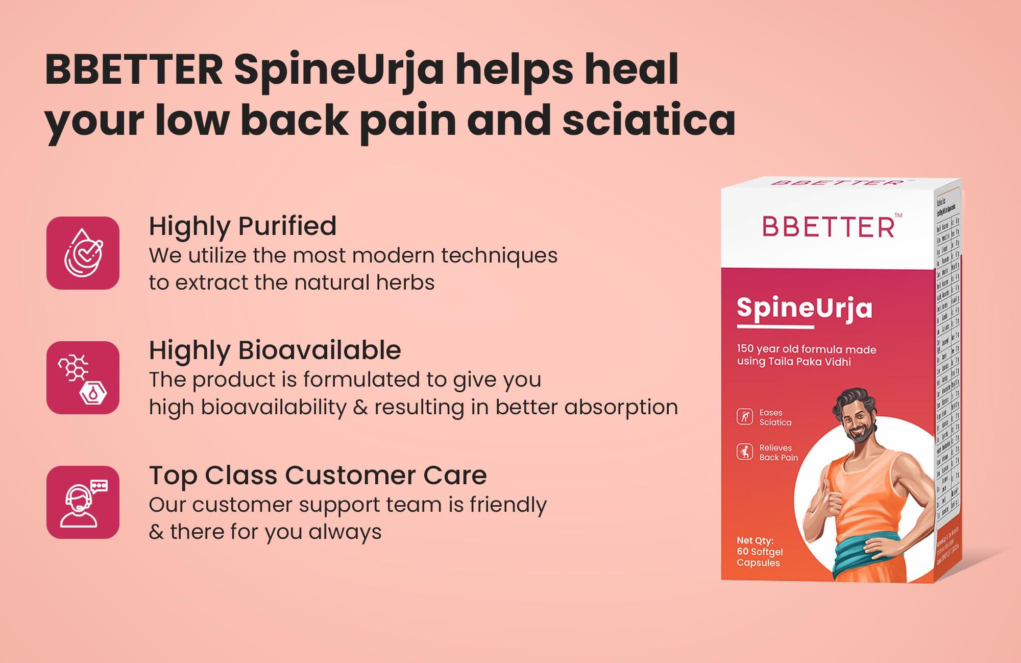 BBETTER BBETTER SpineUrja -Ayurvedic Lower Back Pain Relief & Sciatica Relief | Made by Taila Paka Vidhi Method | 120 Softgels
