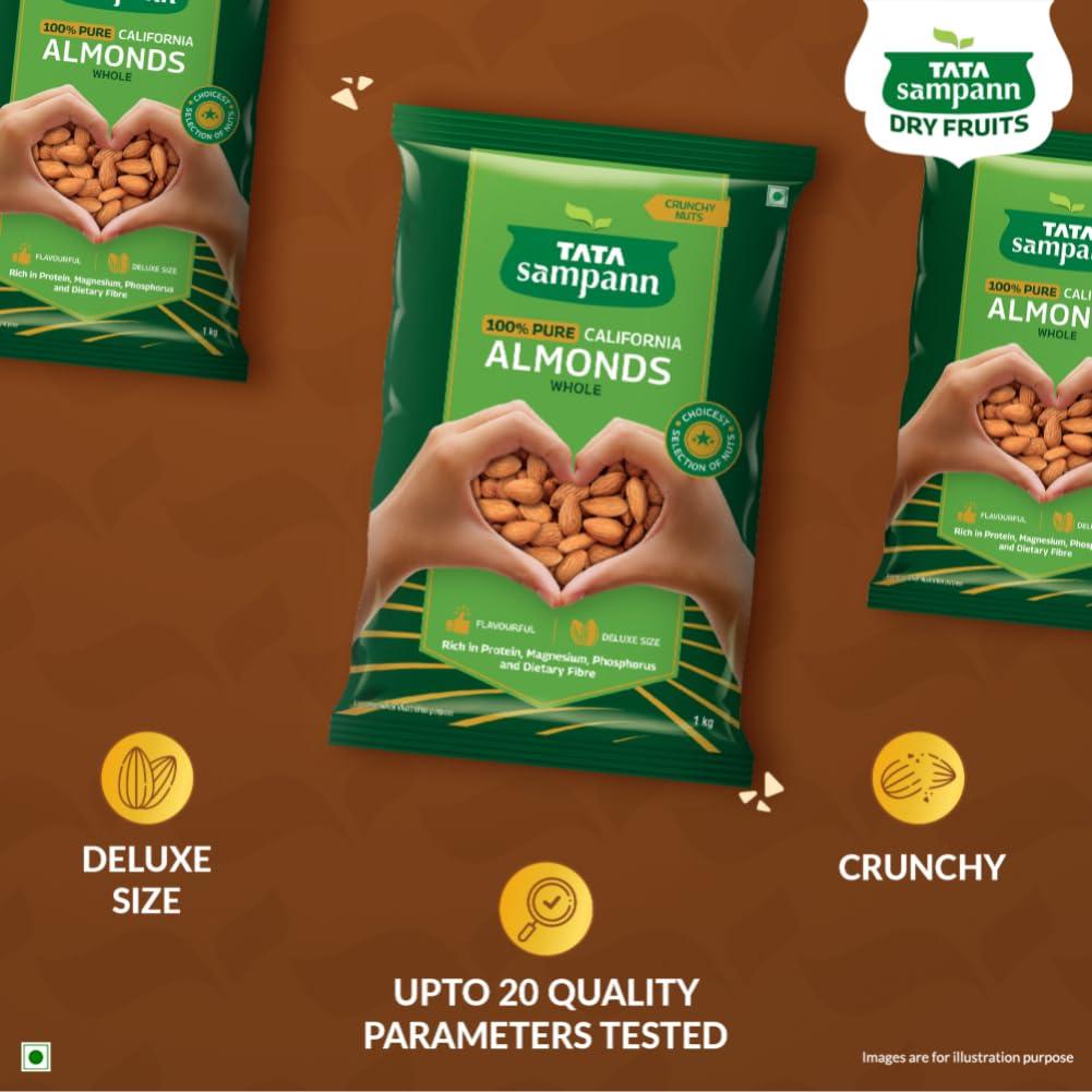 Tata Sampann Tata Sampann Pure California Almonds Whole, 1kg, Real Nuts, High in Fiber, Badam Giri, Rich in Protein, Magnesium, Phosphorus and Dietary Fibre, Nuts & Dry Fruits, Value Pack