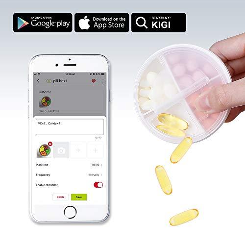 KIGI Weekly Pill Organizer 7 Days (4 Time A Day), KIGI Pill Case Sorter with Reminder and Large Removable Compartments Supplement Containers for Travel Gym Office Home (White 3.1 * 5.9Inch)