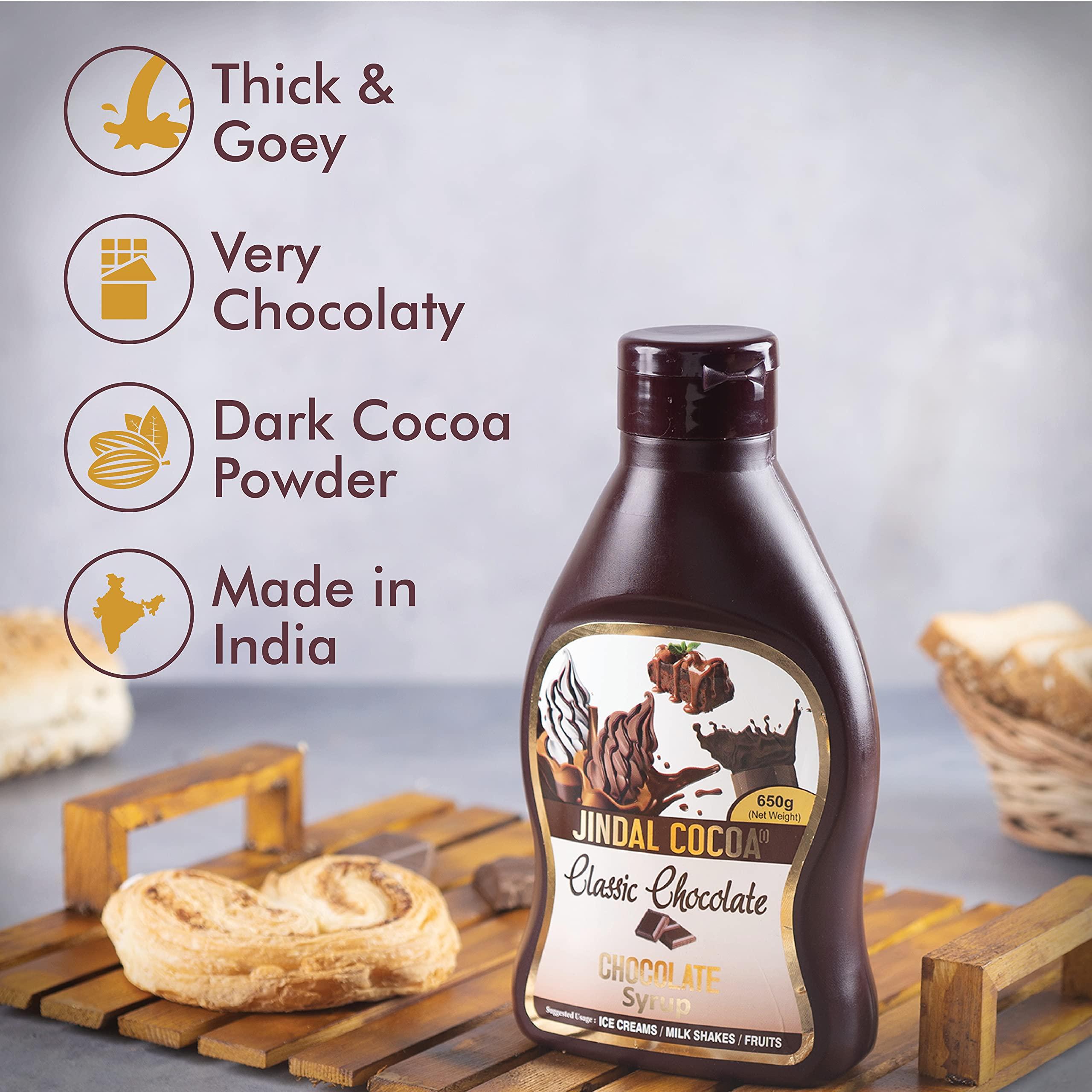 Jindal Cocoa JINDAL COCOA Classic Chocolate Syrup 650 Gm | Pack Of 2 | Thick and Gooey | Chocolate Sauce for Delicious Hot Or Cold Chocolate Drinks & Dessert Topping | No Malt | No Cornstarch | No Colors | No Trans-Fat | 100% Vegetarian