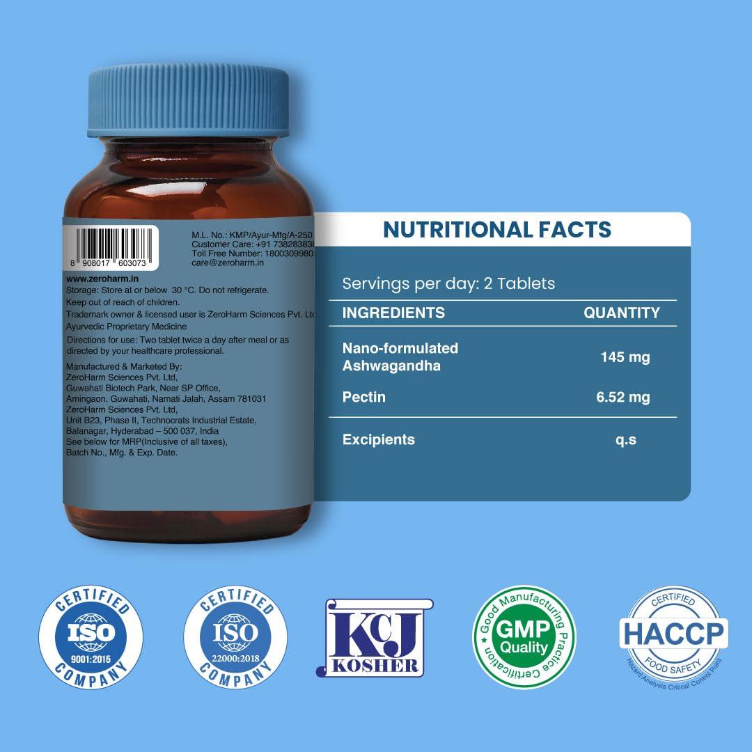 Holo ZEROHARM Holistic Ashwagandha Tablets | Organic Herbal Supplement | Ashwagandha Root Extract | Supports Stress Relief, Energy & Mental Wellness | Nano-Enhanced Formula | 60 Veg Tablets - 2 Pack
