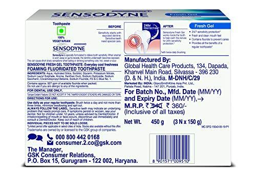 Sensodyne Sensodyne Sensitive Toothpaste Combi Pack - 150 G (Fresh Gel, Buy 2 + 1 Free) & Sensodyne Sensitive Toothpaste Combi Pack - 150 G (Fresh Mint, 2+1) Sensitivity Protection