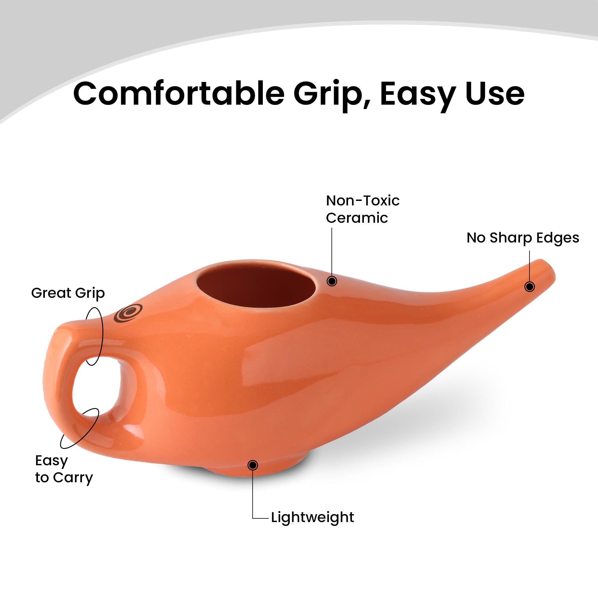 Core Asana Core Asana Ceramic Jal Neti Pot Non-Metallic and Lead Free Comfortable Grip Natural Treatment for Sinus Congestion, Yoga Neti Pot (Amber)
