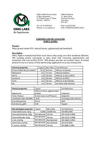 OMG LABS WHEY ALPHA 95% PROTEIN CHOCOLATE 200g (Per serving contains 95% Protein, Per serving size of 33gm, contains 31.3gm protein, 10gm BCAA, 6gm Glutamic Acid)