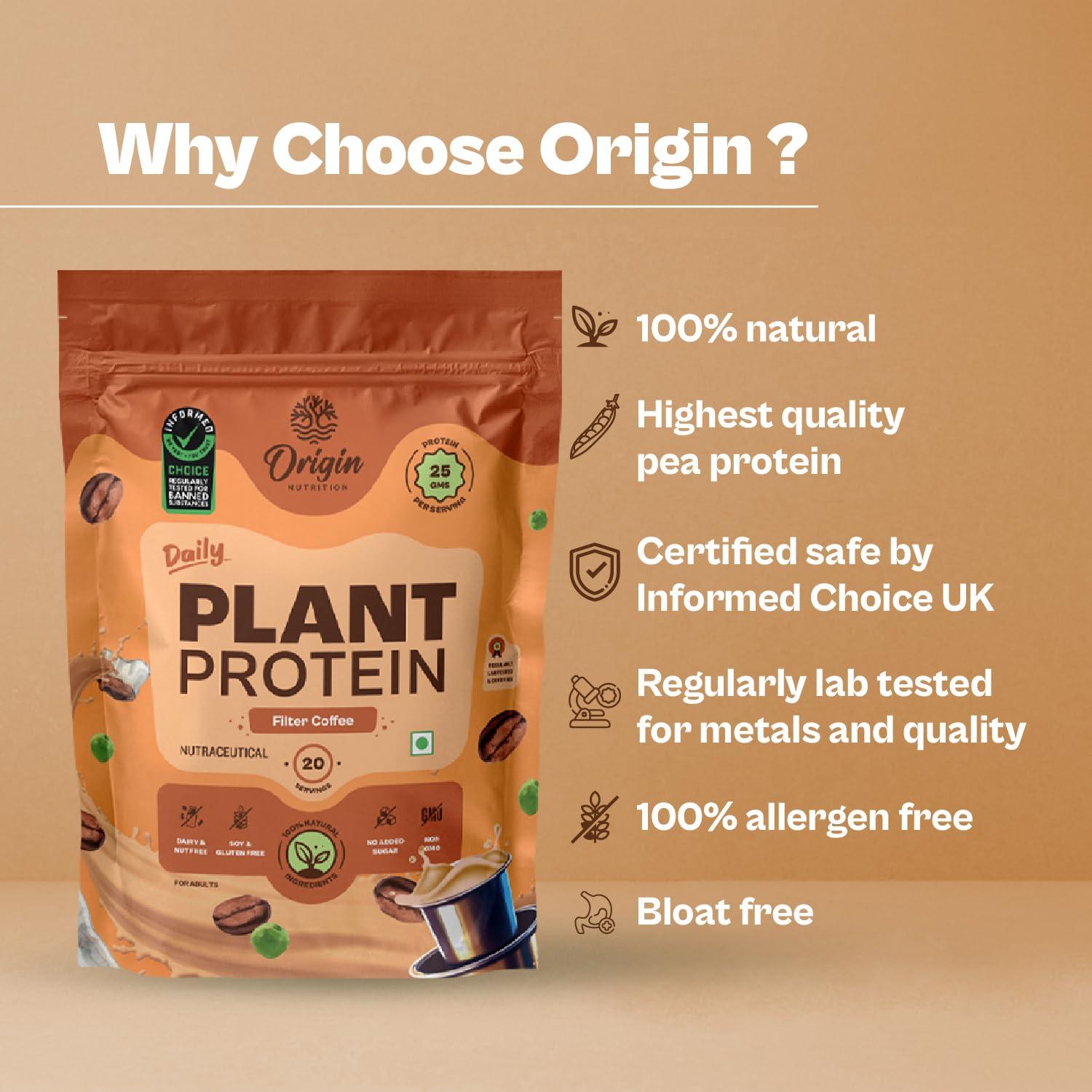 ORIGIN NUTRITION Origin Nutrition 100% Natural Vegan Protein Powder (European Pea Protein Isolate & Pumpkin Seed Protein) Easy to Digest Filter Coffee flavour with 25g Plant Based Protein,812 g