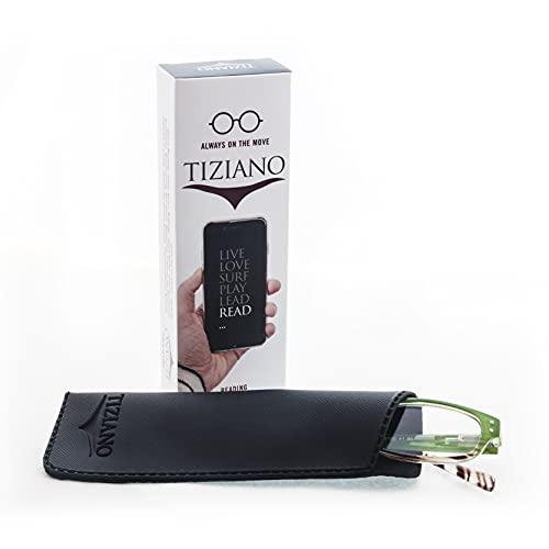 TIZIANO TIZIANO New Age Reading Glasses with Spring Hinge (Model: 175100 Light Pink +1.25 with Rectangular Eye shape)