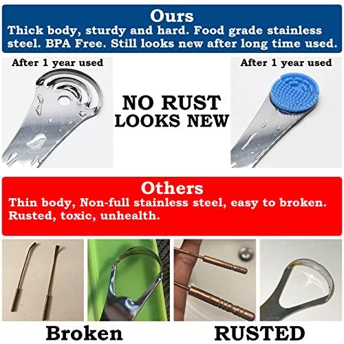 Moosec Tongue Scraper Cleaner for Reducing Bad Breath, Stainless Steel Tounge Cleaner with 2 Replaceable Tongue Brush