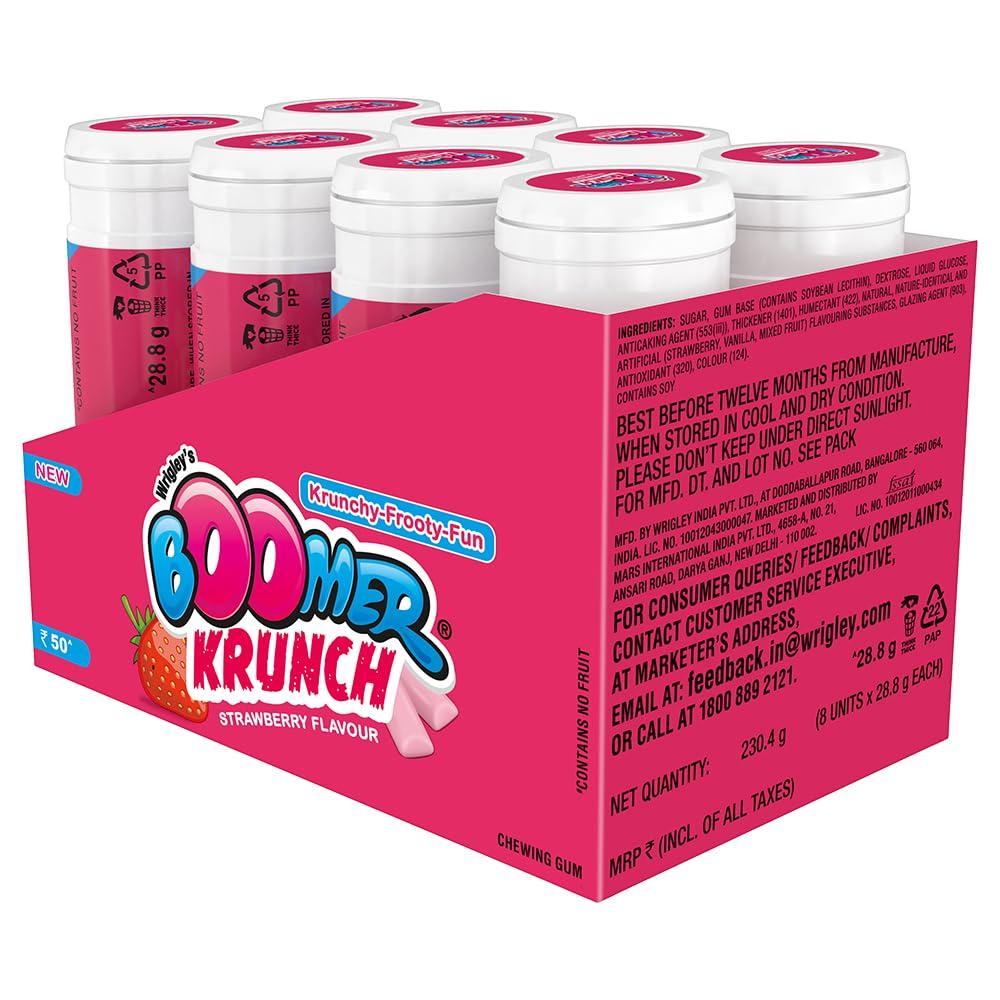 Boomer Boomer Krunch Chewing Gum | Strawberry Flavour Bubble Gum | Long-Lasting Taste & Fun | Pocket-Friendly & Easy to Carry Tube | Show Box Pack |230.4 g
