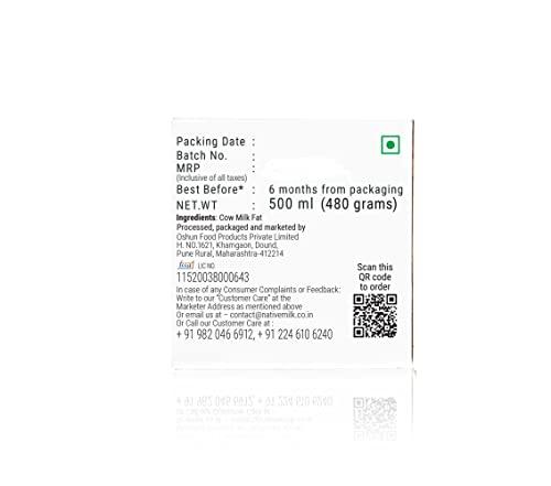 Native Milk Native Milk Pure A2 Cow Ghee | A2 Milk Protein | Desi Gir Cow Ghee | Hand Churned | Vedic Bilona Method | No Added Preservatives 500ml (Pack of 2)