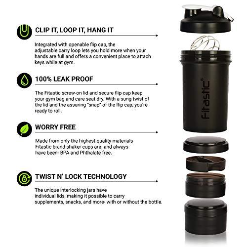 FITASTIC Fitastic ProMax Shaker Bottle 500ml with Extra Storage Compartment 100% Leakproof Guarantee, Ideal for Protein for Gym(Pack of 1, Black, Plastic)