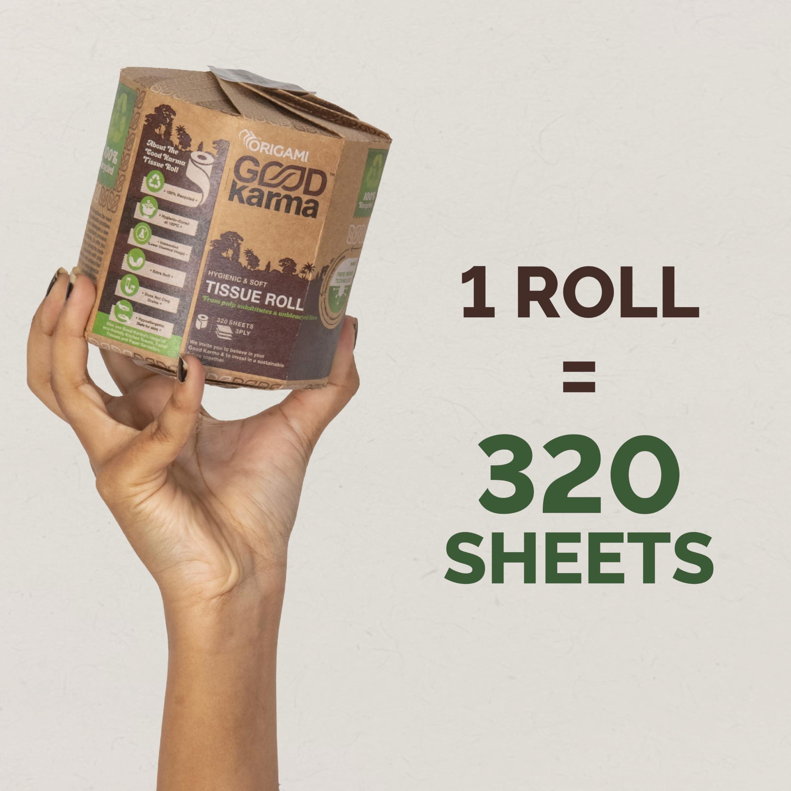 Origami Origami Good Karma 3 Ply Toilet Tissue Paper Roll - 1 x 36 Packs (320 Pulls Per Roll, 11,520 Sheets)