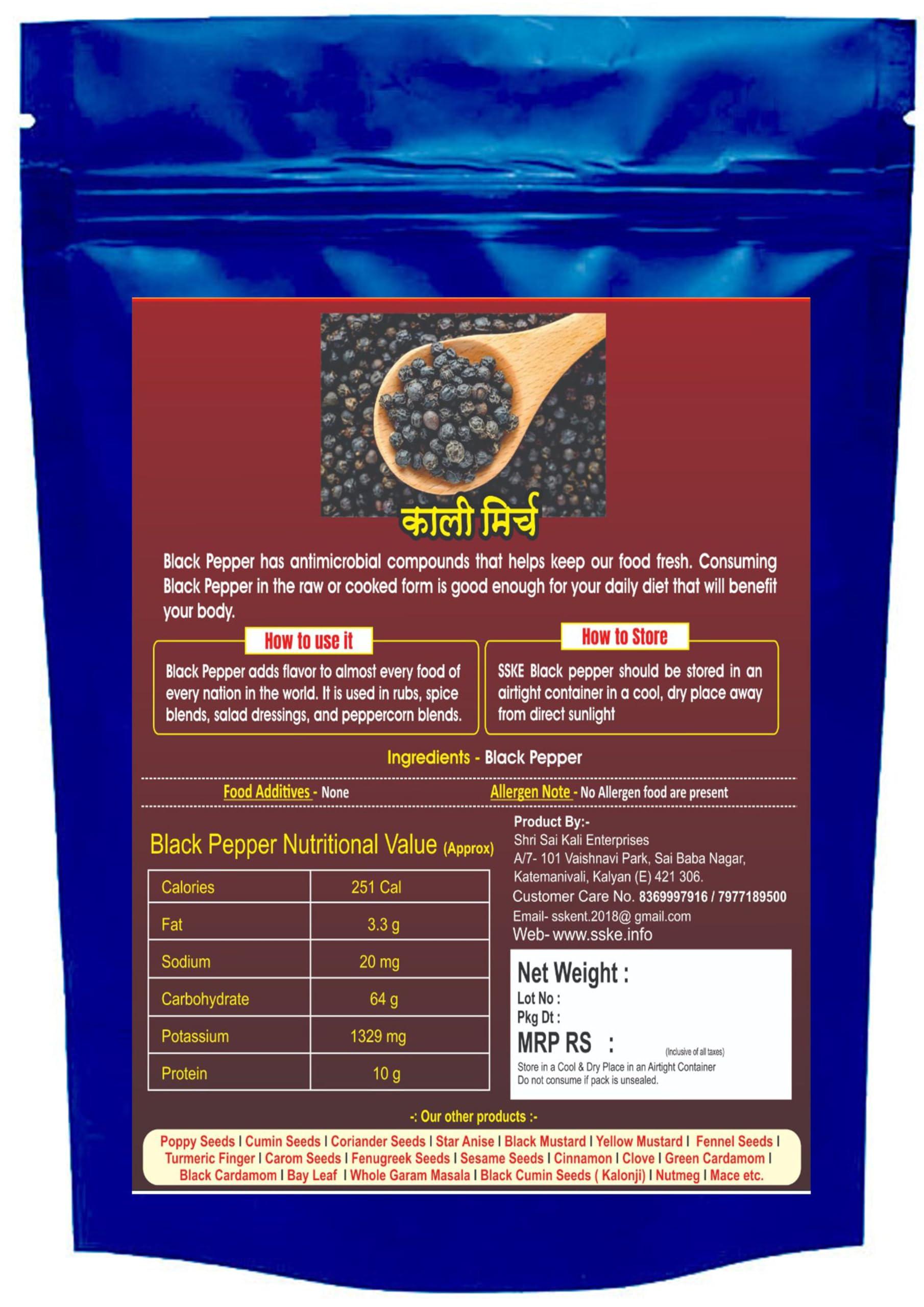 SSKE SSKE Black Pepper Whole - Premium Grade Peppercorns for Cooking & Seasoning | 100% Natural & Freshly Packed Spice Pack of 200 g