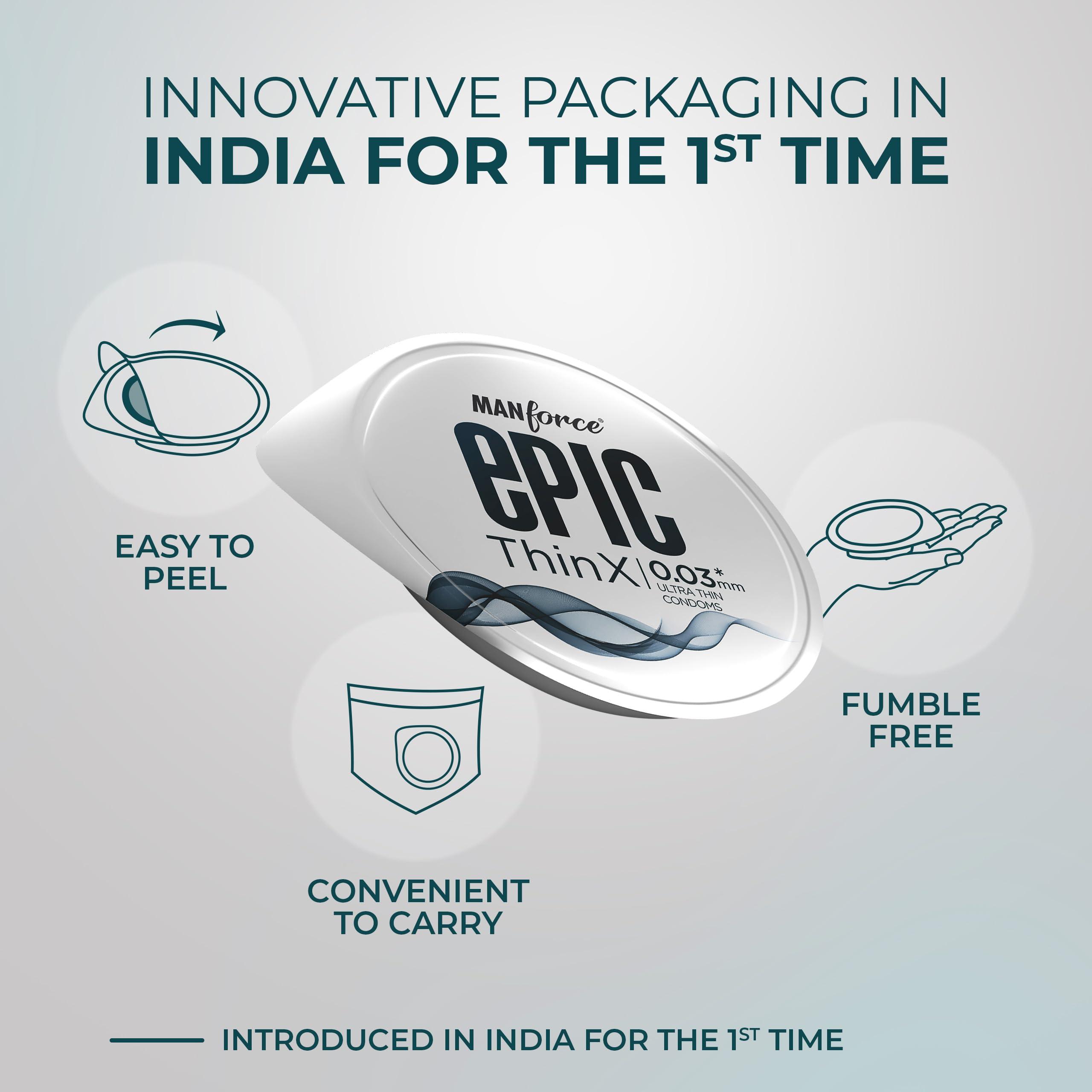 Manforce Manforce Epic ThinX | 0.03mm Ultra Thin Condoms for High Sensitivity | 12 Pcs