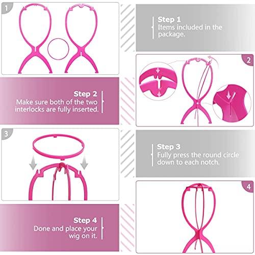 Dreamlover 14.2, Hot Pink: Dreamlover 3 Pack Short Wig Stands For Wigs, 14.2 Inches Portable Collapsible Wig Dryer, Durable Wig Holder, Travel Wig Stands (Hot Pink)