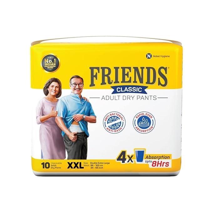 Generic Friends Classic Adult Diapers Pants Style -10 Count/Pack with odour lock and Anti-Bacterial Absorbent Core (Double Extra Large, 50 Count)