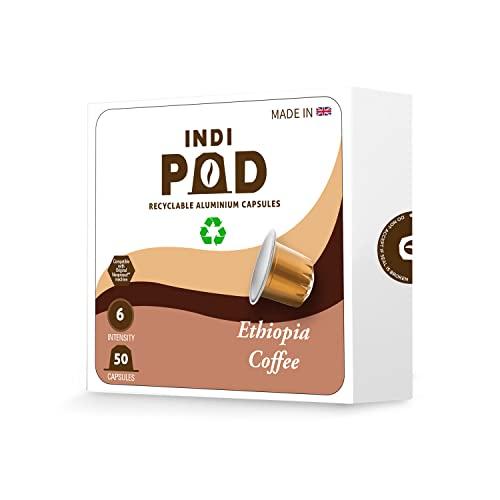 Indi Pod IndiPod, Ethiopia\" Aluminium Coffee Capsules, Intensity 6 of 12, Medium Roast, Made in U.K., Nespresso Compatible Coffee Pods