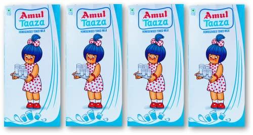 ?Gujrat Co-operative Milk Marketing Federation Ltd Unique Amul Taaza Homogenised Toned Milk 1L (Pack of 4) Unique