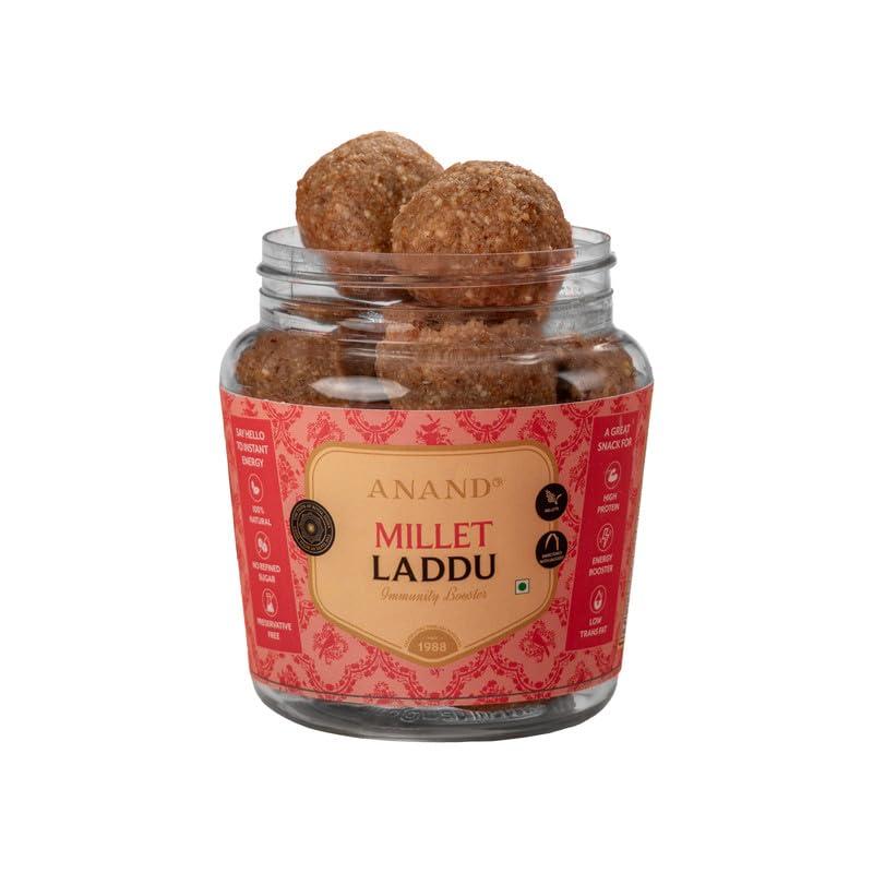 ANAND ANAND Millet Laddu 225g with Kodo Millet and Nuts,Energy Booster, Boosts Immunity, Vegan, Keto-Friendly,No Preservatives,Sweetened with Jaggery,No Added Sugar (9 Pieces)