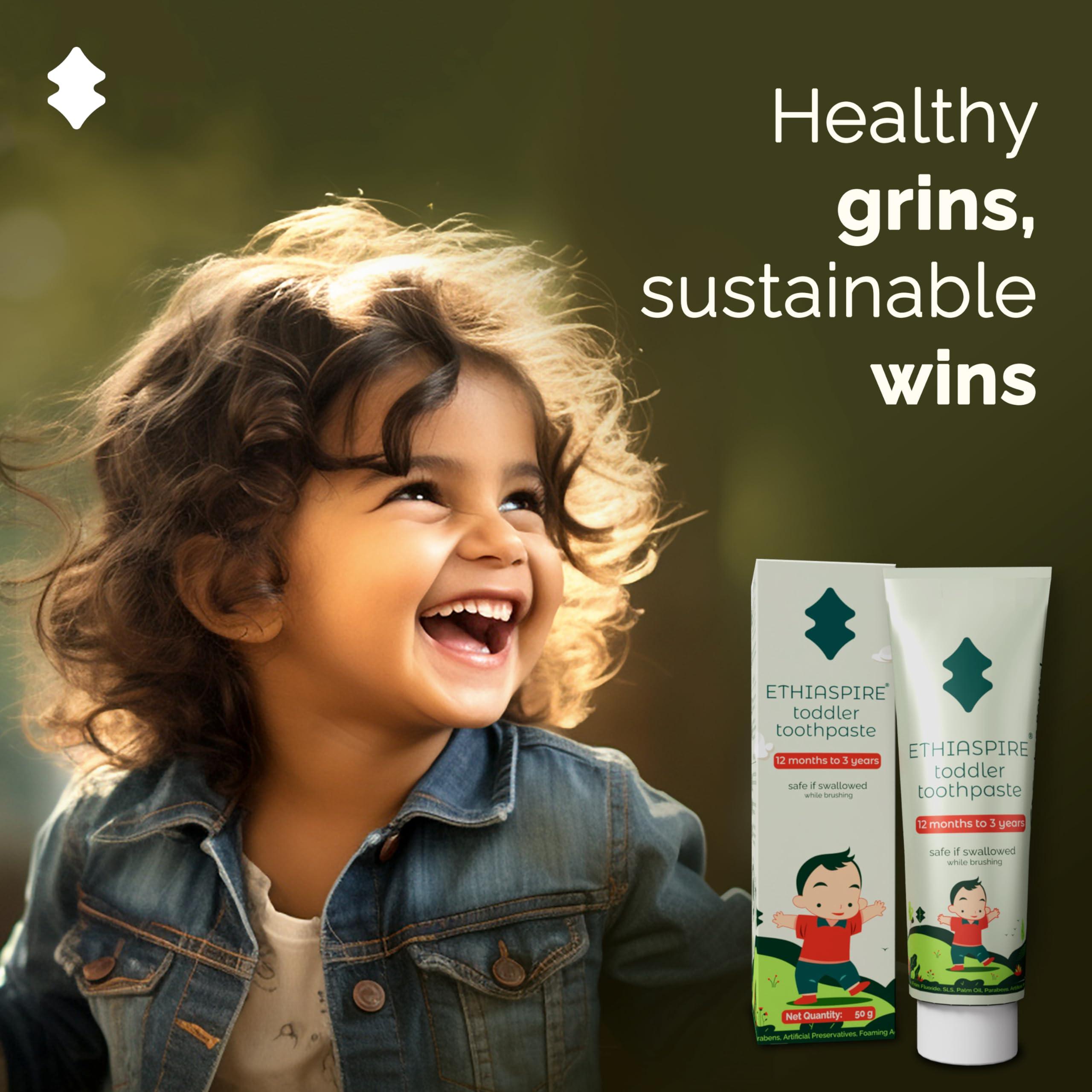 Ethiaspire Ethiaspire Toddler Oral Health Toothpaste|Safe If Swallowed|Eco-Friendly Kids Toothpaste With Carbon Offset|No Added Flavor Or Color|Vegan Toothpaste For 1 To 3-Year-Olds|Pack Of 1 (50G)