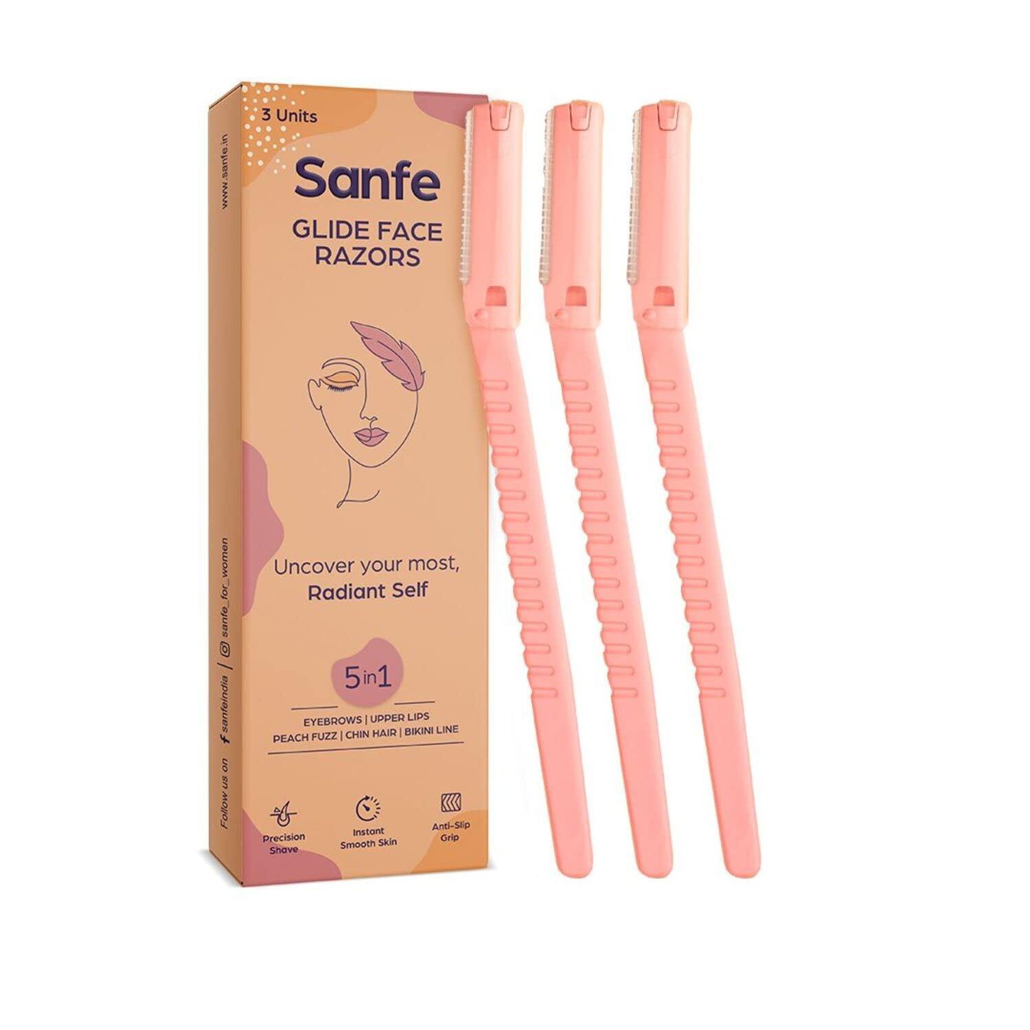 Sanfe Sanfe Shea Butter Body Razor, 50 g, Pack of 3 & Sanfe Glide Reusable Face & Eyebrow Razor For Women - 3 pcs