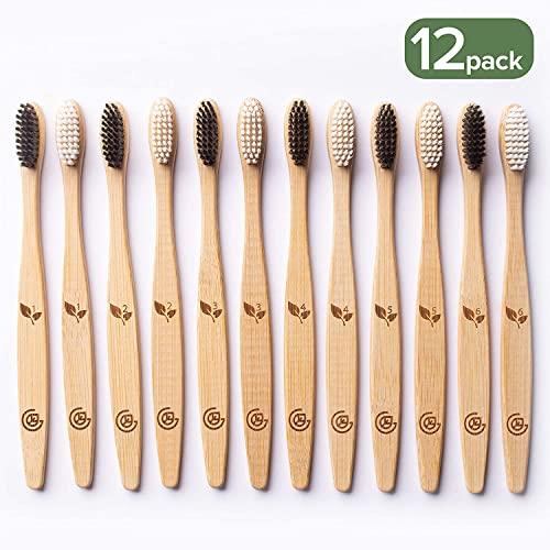 GREENZLA GREENZLA Biodegradable & Compostable Charcoal Wooden Bamboo BPA-Free Soft Bristles Eco-Friendly, Natural Manual Toothbrushes Set for Adult (12 Pack)