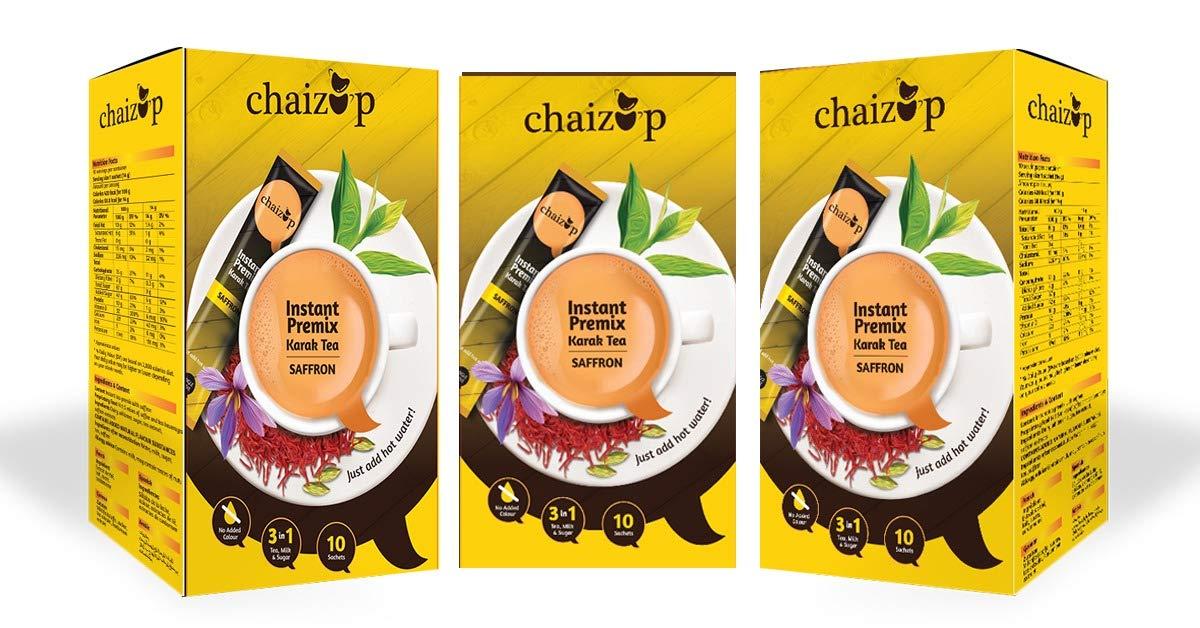 CHAIZUP Chaizup Instant Saffron Premix Tea | Karak Chai with Masala & | Saffron Flavor | Masala Chai | Masala Tea Powder | Premix Tea | Desi Chai | Pack of 3 X 10 Sachets