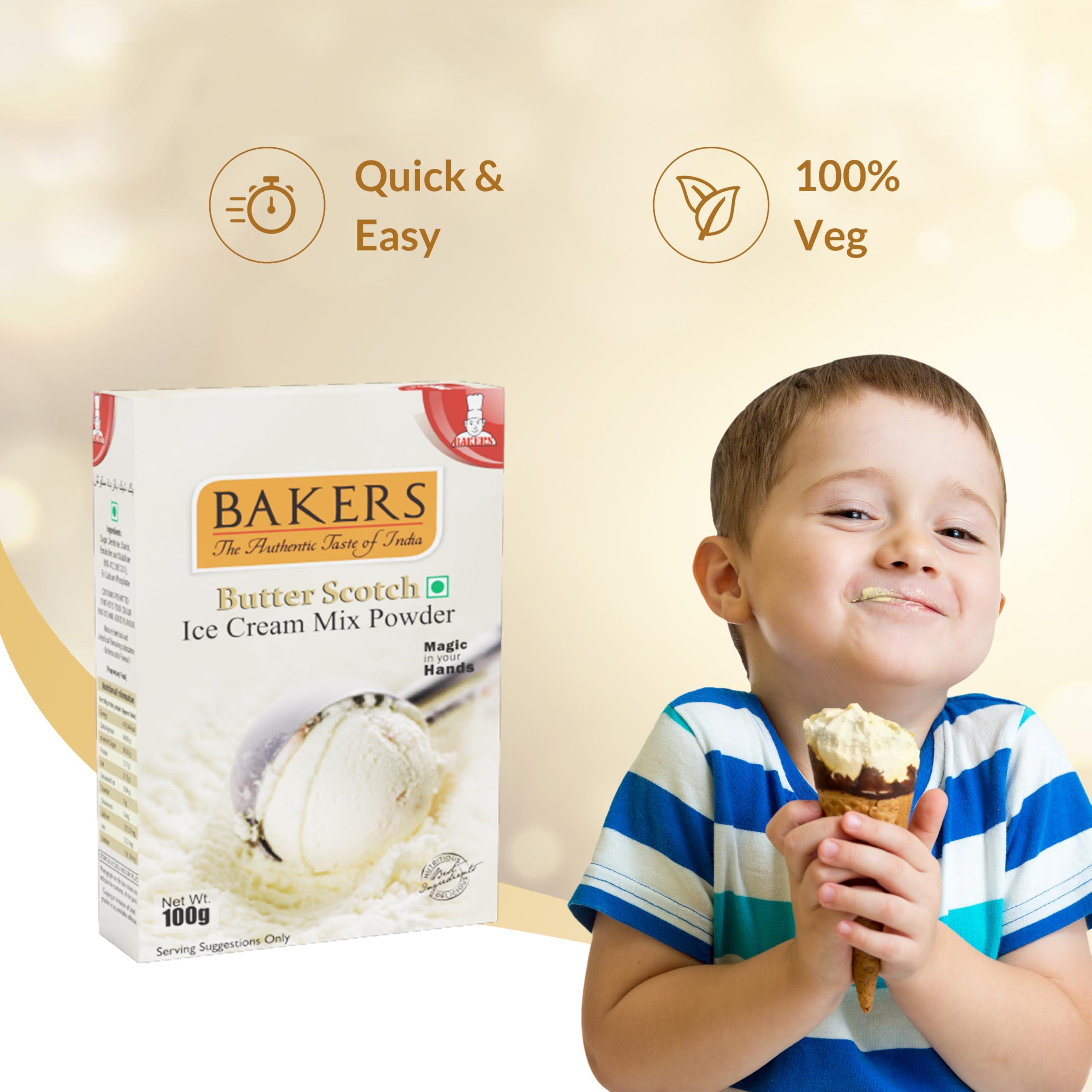 BAKERS BAKERS Butterscotch Ice Cream Powder | 100% Veg | No Sugar Needed | East To Prepare | Delicious Summer Treat | Dessert Mix | Pack Of 6 (100 Gm X 6)