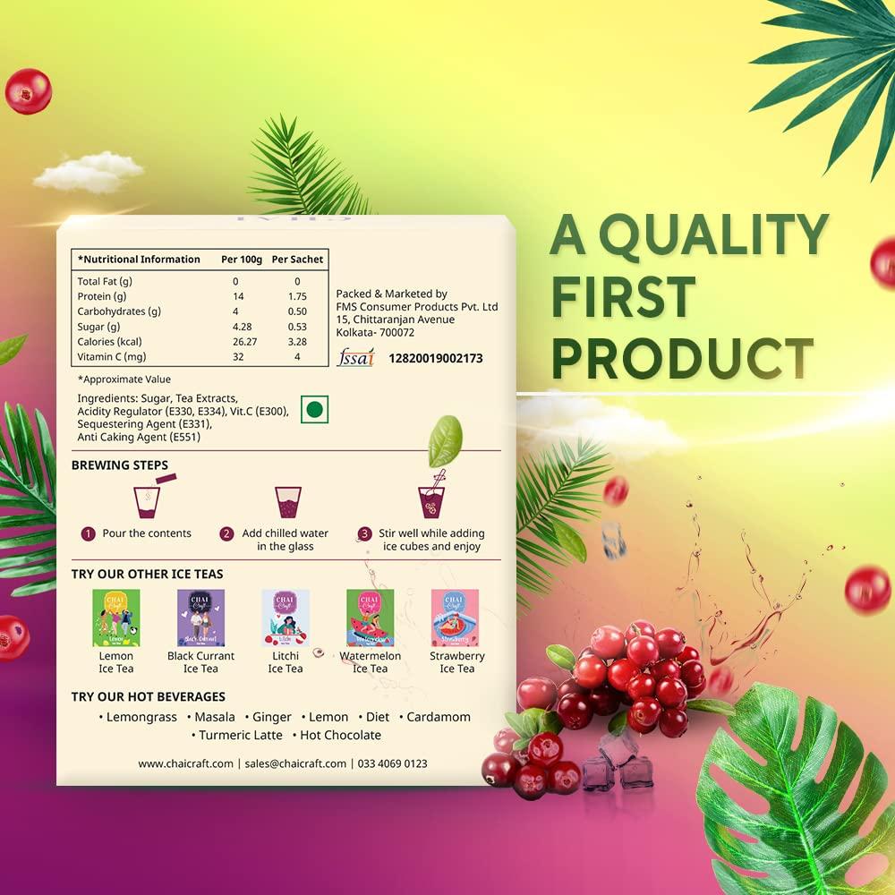 Chai Craft Chai Craft Instant Cranberry Ice Tea (10 sachets)- Instant Iced Tea Berry-licious Cranberry Flavour Premix I Ready to drink in 30 secs I Perfect Ice Tea for summer