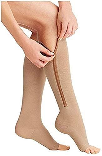 Anugrah ANUGRAH Medical Compression Stockings for Varicose Veins | Compression Socks for Women & Men | Varicose Vein Stockings | Compression Stockings for Varicose Veins | Open Toe Compression Socks - L/XL size. Beige Color