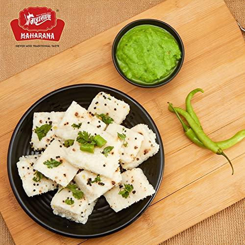MAHARANA Maharana Gujrati Khatta idada- Made with Softest and Spongiest White Steamed Dhokla Or Idada Taste of Spicy & Tangy Snacks Hot Along with Green Chutney Escorted by As Breakfast. (10)