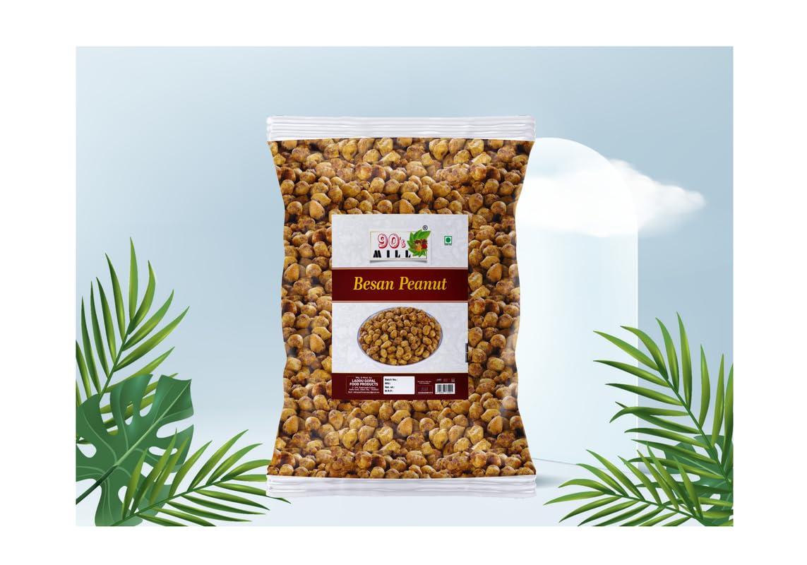 90\'s MILL 90\'s MILL Besan Java Nuts Ready to Eat Nut Cracker Namkeen Tasty Peanuts with Masala Coated | Crispy Peanuts Moongfali Daane | Chemical Free Spicy Healthy Indian Snacks-1Kg*1Pack