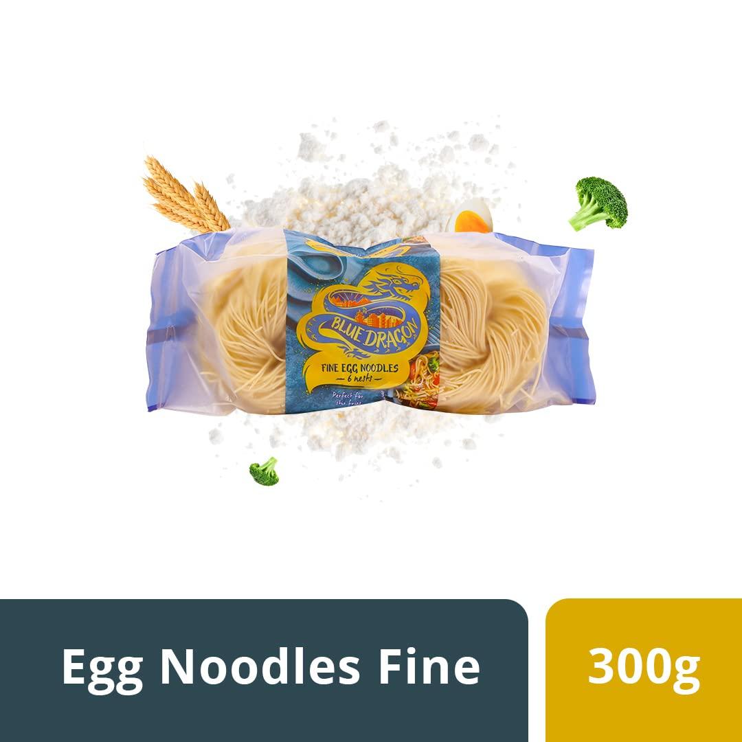 Blue Dragon Blue Dragon Egg Noodle Fine | No Preservative & Artificial Colors | Egg, Wheat, Soya, Peanuts And Nuts | Egg Noodles Packet -300Gm (Pack Of 2) - Vegetarian