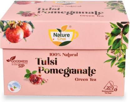 Nature Chai Nature Chai Tulsi Pomegranate Green Tea (20 Pyramid tea bags) +1 free Assorted Pack (8 Pyramid tea bags)