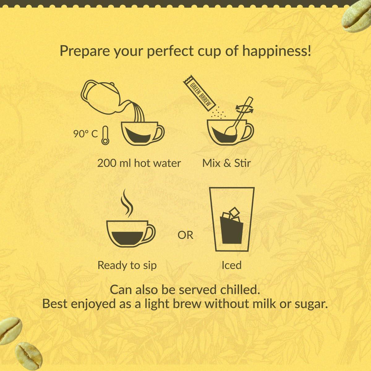 GreenBrrew Greenbrrew Instant Lemon Coffee Mix | 100% Unroasted Arabica Coffee Beans | Green Coffee Extract (\"PL-AAA\") + Probiotics | Hot & Cold Coffee | 20 Sachets, 60g Each - (Pack Of 3)