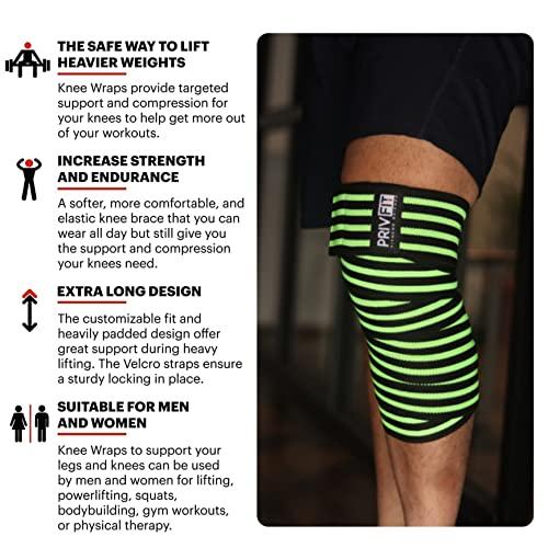 PRIVFIT Knee Wraps for Squats - Knee Support Weight Lifting, Knee Straps for Weightlifting, Gym, Powerlifting, Crossfit, WOD, Cross Training, Women & Men
