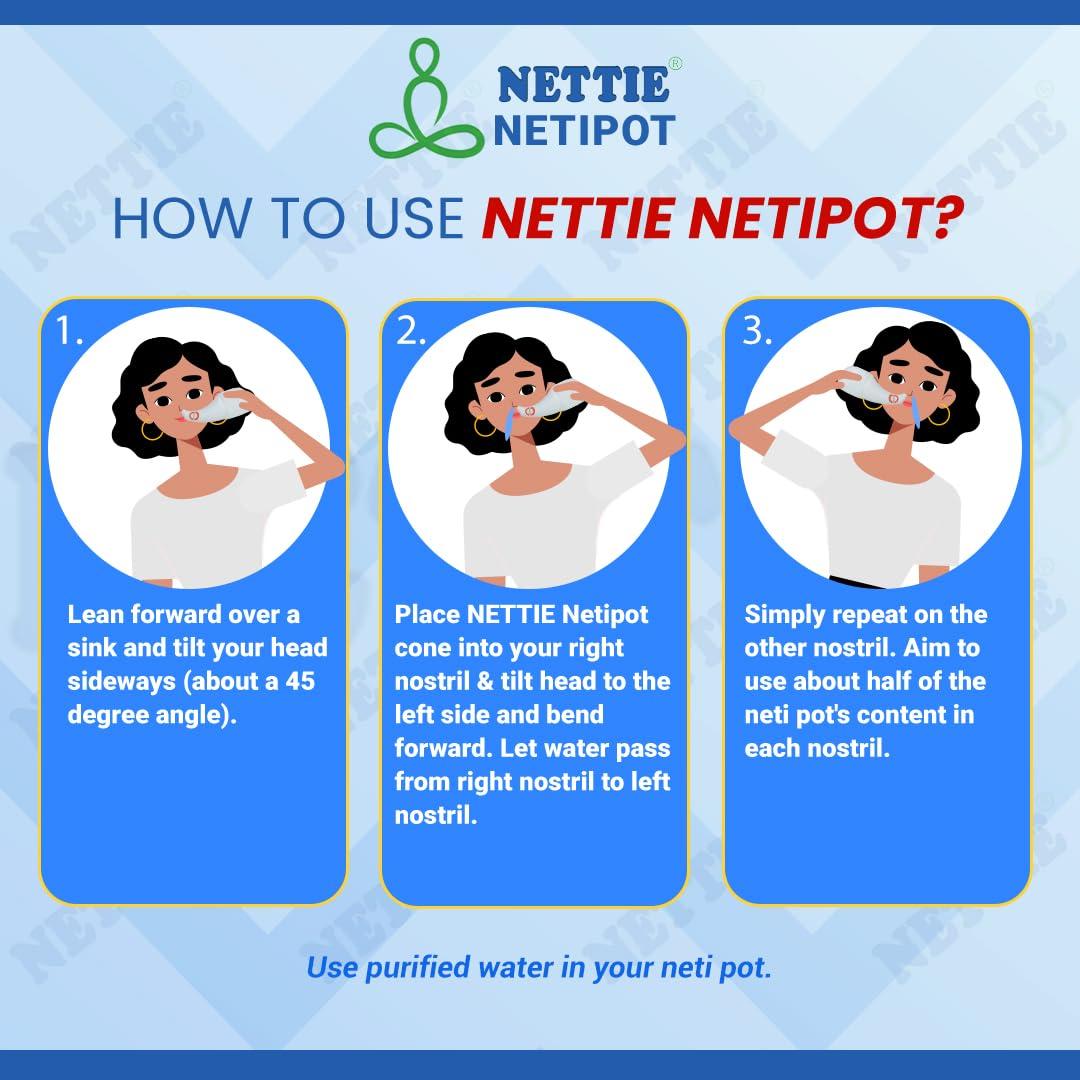 NETTIE NETTIE Neti Pot |Food grade material, 300ml capacity, BPA Free, free carry pouch, ergonomic Nasal Irrigation for Effective Relief of Sinusitis, Allergies and Cold Symptoms jalaneti pot – Pack of 1