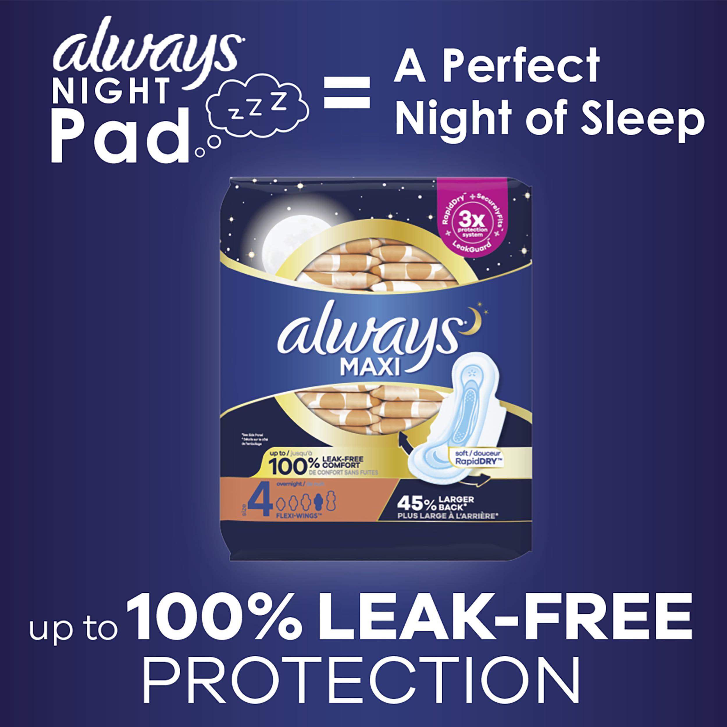 Always Always Maxi Pads Overnight W/Flexi-Wings Unscented, 33 Count