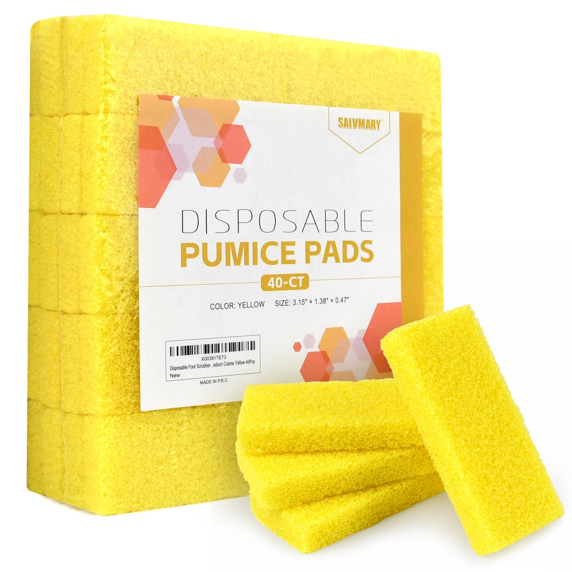 SALVMARY Disposable Foot Scrubber Sponge Pads Pedicure Pumice Stone for Feet Callus Remover Medium Coarse Yellow 40Pcs