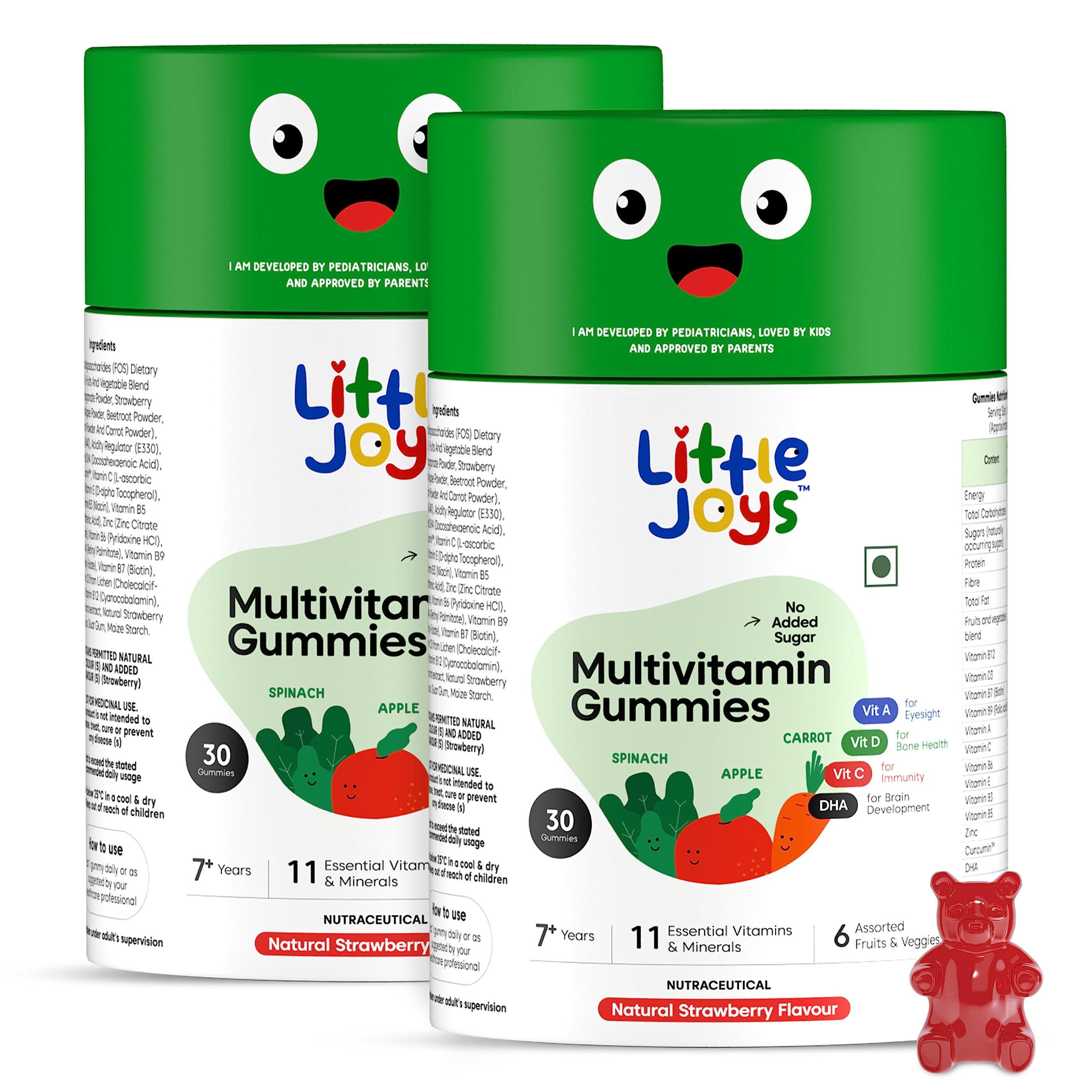 Little Joys Little Joys Multivitamin Gummies (7-12 years) | 60 Days Pack | No Sugar Added | Strawberry Flavour | Boosts Immunity, Bone Health & Digestion | pack of 2