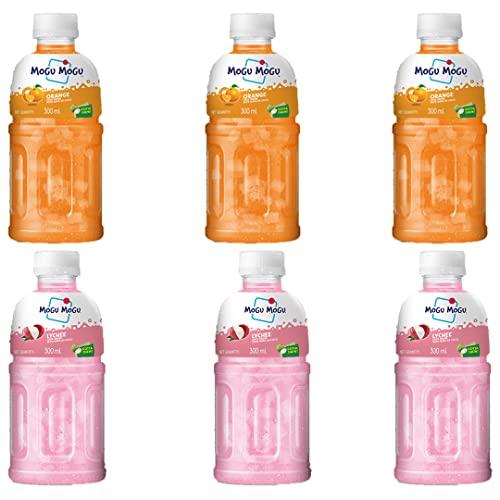 Mogu Mogu Mogu Mogu Orange and Lychee Juice 25% with NATA De Coco | Energy Booster Drink | Full of Fruit Fibres | No Added Preservatives and Colours - (Pack of 6, 300ml each)