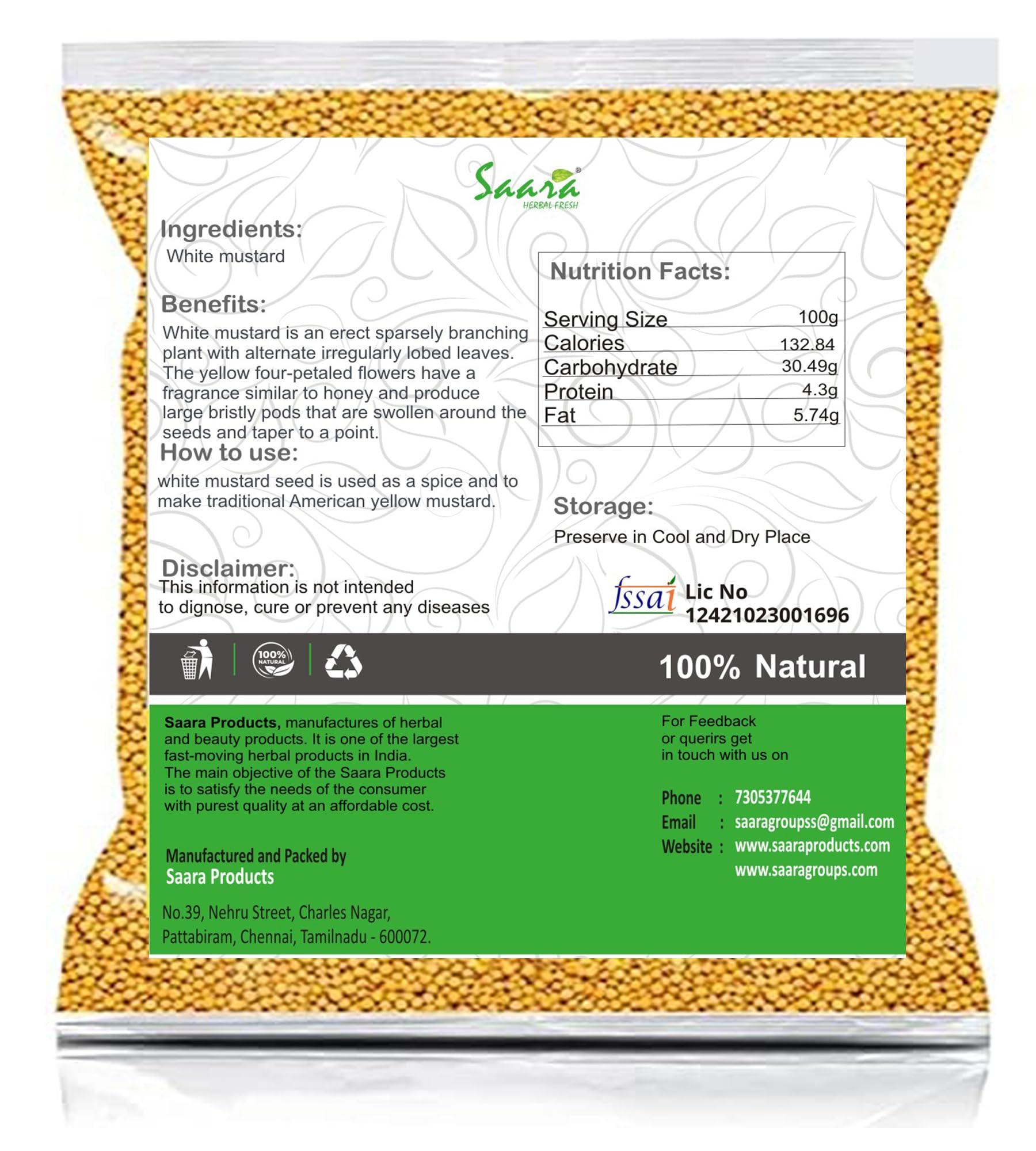 SAARA Saara HERBAL FRESH White Mustard Seeds (Yellow Mustard), 400g, Sinapis Hirta, Sinapis Alba, Pili Sarso, Pickle Special, (pack of 4 x 100g)