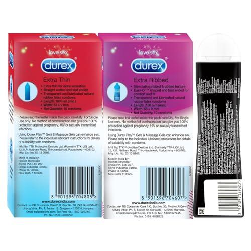Durex Pleasure Packs (Durex Extra Thin 10s, Extra Ribbed 10s, Extra Thin 10s, Extra Ribbed 10s, Intense Tingling Lube 50 ml)