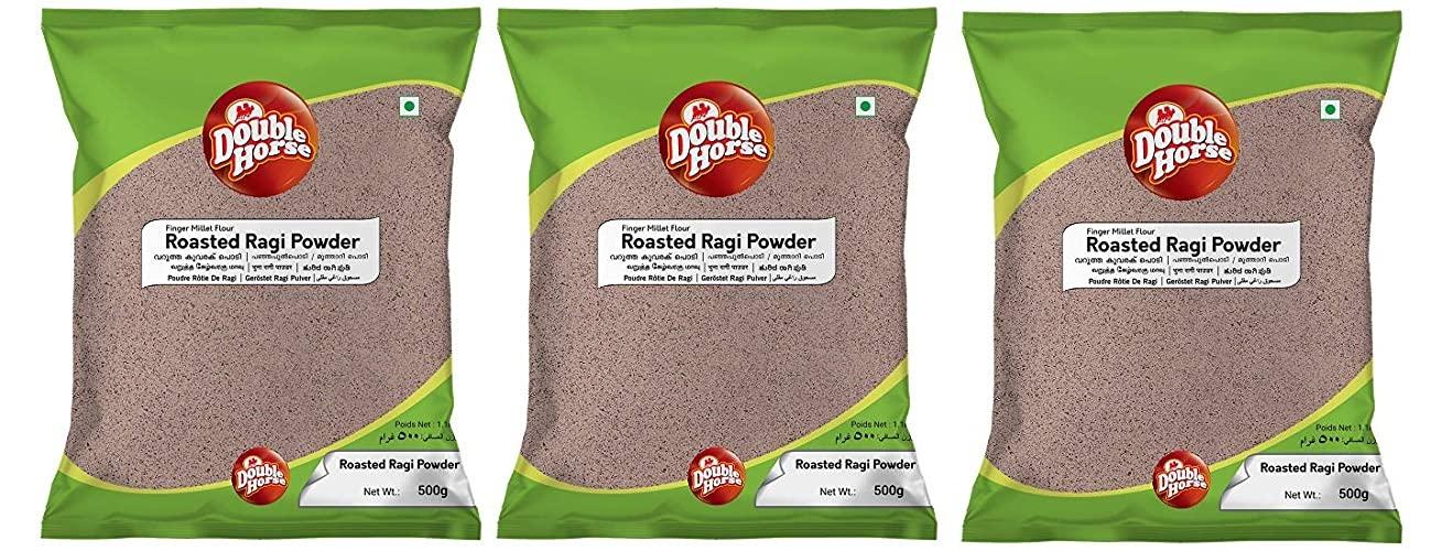 Double Horse Double Horse Healthy Roasted Ragi Powder - 500 g (Pack of 3) | Finger Millet Powder |Nachni Flour |Organic|