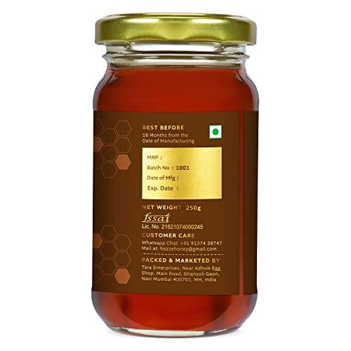 Hozze Hozze Raw Honey - 100% Pure Honey, Natural Honey, Zero Adulteration, No Additive, No Preservative, No Thickness, No Artificial Colour & Flavour - 250 Gram (Pack of 1)